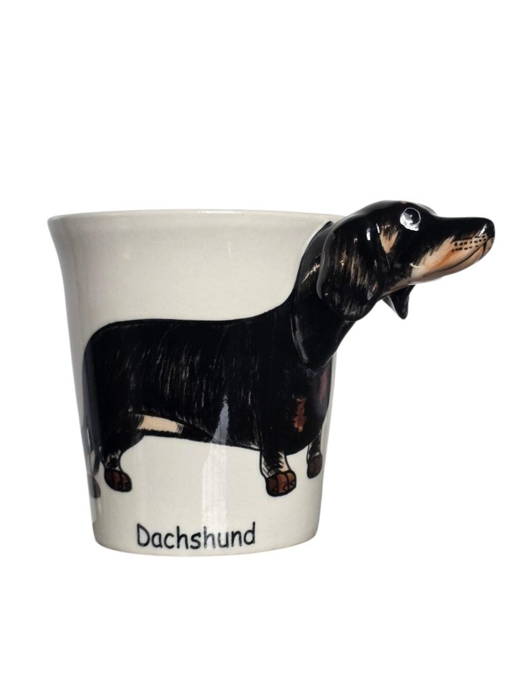 Vtg Dachshund Dog Ceramic Hand Painted Mug Dog Head Handle